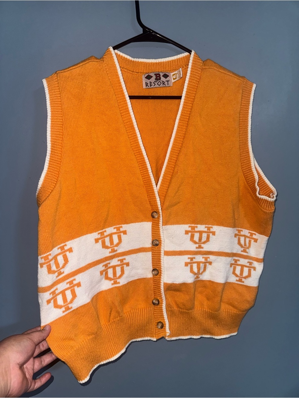 Vintage Orange and White Knit Cardigan Vest